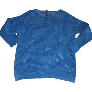 Jeanne Pierre Woman Open Knit 3/4 Length Sleeve Sweater-Blue-XXL-GUC